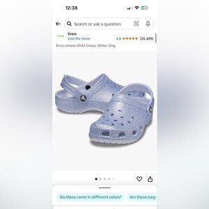 Girls Purple Glitter Crocs. Size 3. Used in Great Condition.